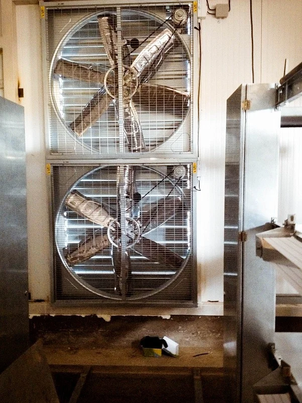 AGR-1200 exhaust fans installed inside a poultry building