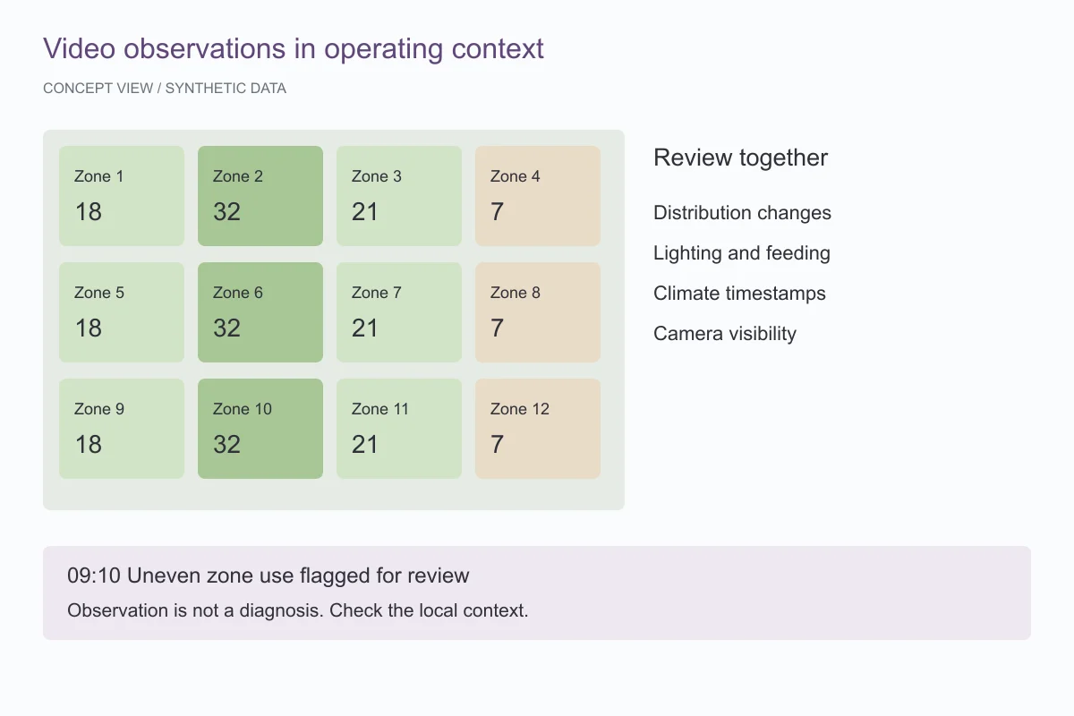 Illustrative flock distribution zones and timeline showing how video observations can be compared with climate data