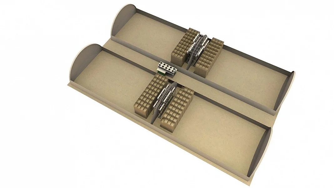Project rendering of an insulated ventilation damper showing mechanical drive components