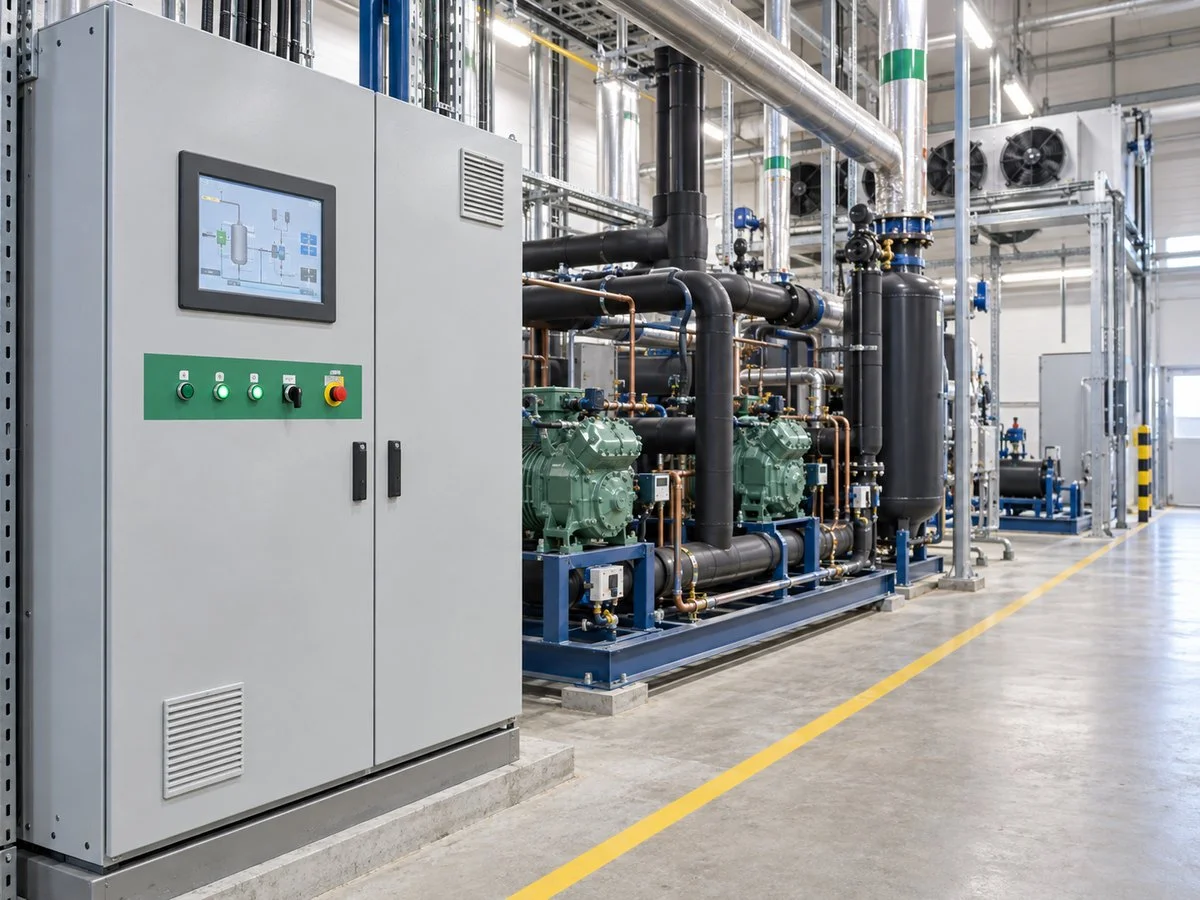 Illustration of a control cabinet serving an industrial refrigeration installation