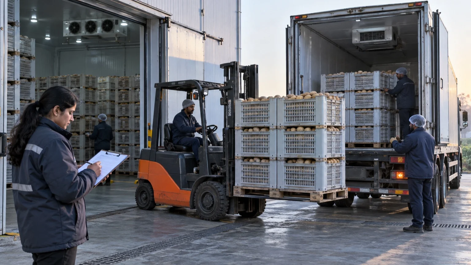 Traceable seed potato lots transferred from controlled storage to refrigerated transport