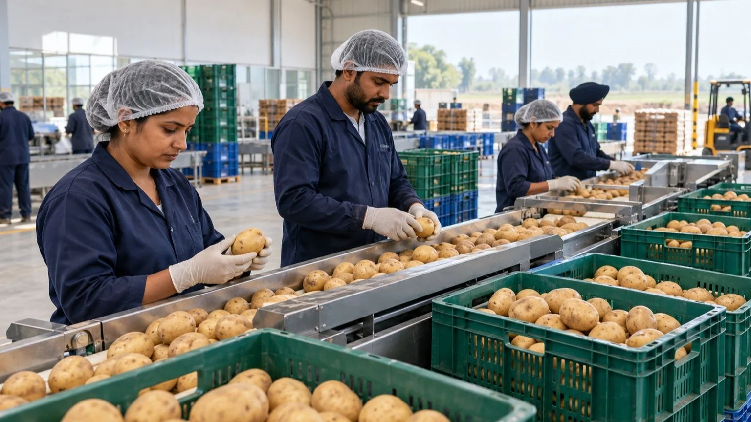 Seed potatoes being graded and separated into traceable lots in India